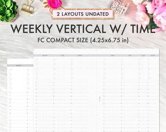 FRANKLIN COVEY Compact Inserts Printable, Weekly Vertical on 2 Pages Undated Grid Hourly Time, Franklin Covey Refill Printable, FC Compact