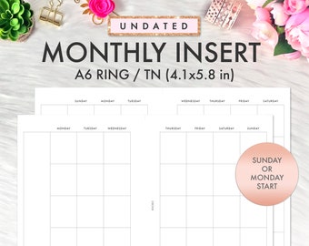 A6 Planner Inserts, A6 Monthly Inserts Printable, A6 Monthly Inserts, A6 Inserts, A6 Printable, Foxy Fix A6, A6 Planner Inserts, A6 Size