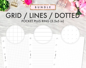 Pocket Plus Einsätze Gitter, Linien, gepunktetes Gitter Set, Pocket Plus Planer Einsätze, Pocket Plus druckbare PDF Refill 5mm, druckbare Einsätze