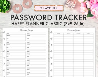 PASSWORD TRACKER Classic Happy Planner Printable Insert, Happy Planner Classic Password Printable Refill Inserts Planner, Password Tracker