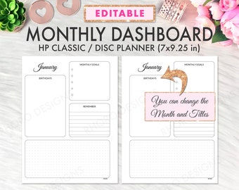 EDITABLE Monthly Dashboard Layout CLASSIC Happy Planner Printable Insert, Dashboard Layout Happy Planner Refill Printable Inserts Monthly
