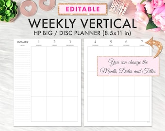 EDITABLE Big Happy Planner Printable Insert, Weekly Vertical Undated, Happy Planner Big Week Vertical Printable Inserts, Happy Planner Big