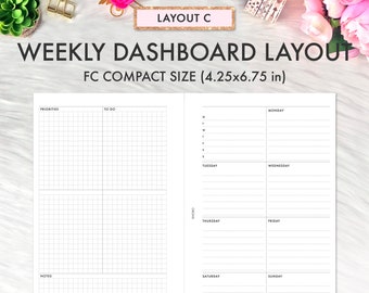 Franklin Covey Rings Inserts, Weekly Dashboard Undated, Franklin Covey Inserts Printable, Franklin Covey Compact FC Inserts Printable PDF