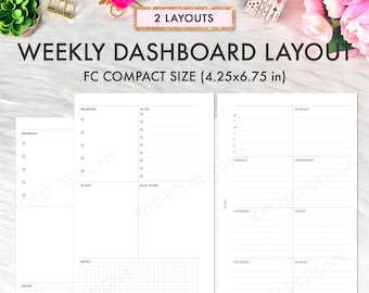 Franklin Covey Rings Inserts, Weekly Dashboard Undated, Franklin Covey Inserts Printable, Franklin Covey Compact FC Inserts Printable PDF
