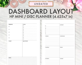 Diseño del tablero MINI HAPPY PLANNER Inserción imprimible, Happy Planner Mini Dashboard Semana Sin fecha Recarga Inserciones imprimibles, Happy Planner Mini