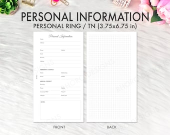 Personal Planner Inserts Printable, Personal Information, Emergency Contact, Filofax Personal Printable, Personal Planner Printable Inserts