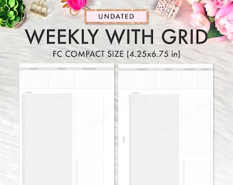Franklin Covey Inserts, FC Compact Inserts Printable, Weekly Grid Undated, Franklin Covey Refill Printable, Franklin Covey Compact FC Insert