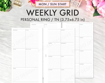 Personal Planner Inserts, Weekly Grid Printable, Filofax Personal Printable, Filofax Inserts, Filofax Personal Inserts, WO2P Printable PDF