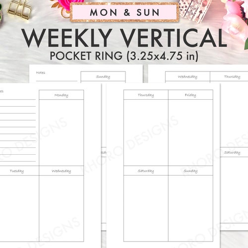 Weekly Vertical Box Pocket Rings Insert Printable Pocket - Etsy