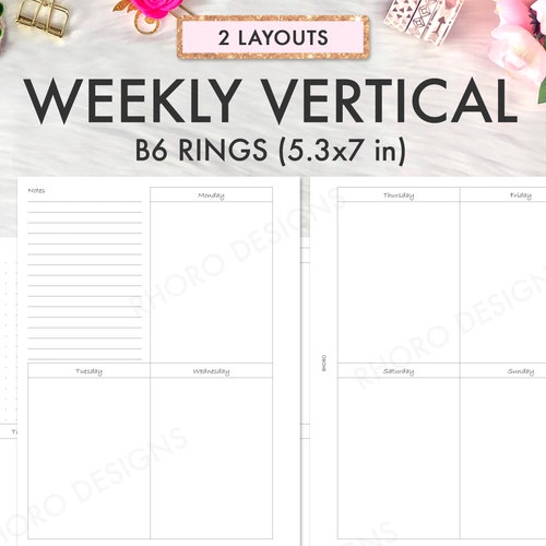 B6 Rings Weekly Planner Box Planner Inserts Printable Week Etsy