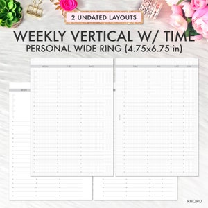 Personal Wide Inserts, Personal Wide Planner Printable Inserts, Weekly Vertical 2 Pages Time Undated WO2P, Foxy Fix Personal Wide Printables