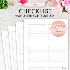 Half Letter Planner Inserts Printable, Checklist Printable Inserts, Half Letter Printable, Half Letter Planner Inserts, Pink Checklist To Do