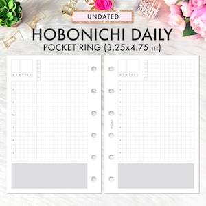 Pocket Ring Size Printable Insert Hobonichi Planner, Grid Daily Inserts, Printable Pocket Ring Planner Insert Filofax Pocket Foxy Fix Pocket