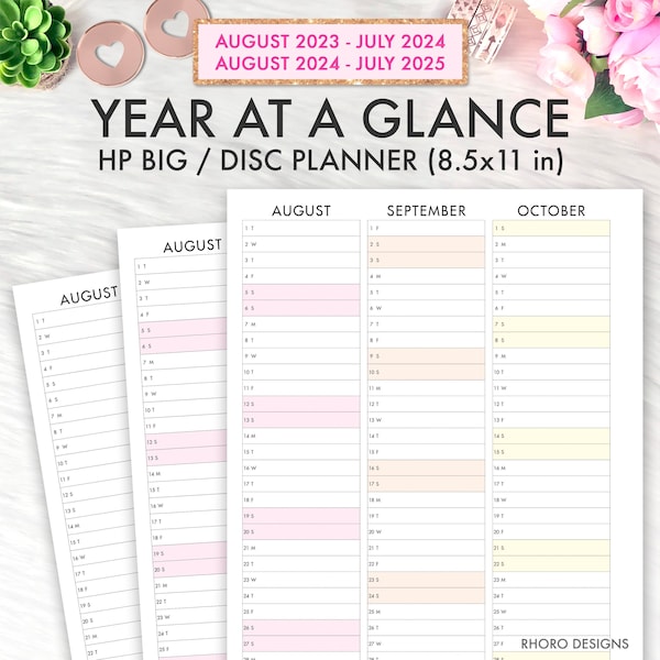 Teacher Year At A Glance August 2023 2024, Happy Planner Big Printable Insert, Teacher Planner Binder Calendar August Printable PDF 8.5x11