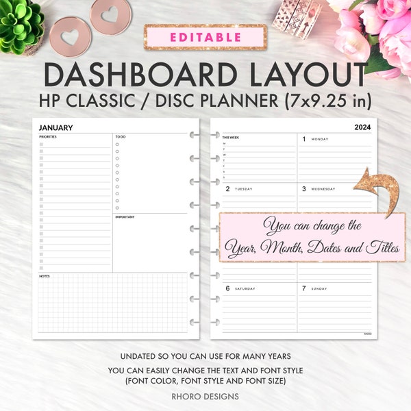 BEWERKBARE Happy Planner Dashboard afdrukbaar, Happy Planner Dashboard layout, klassieke Happy Planner afdrukbaar, Homebody wekelijkse Happy Planner