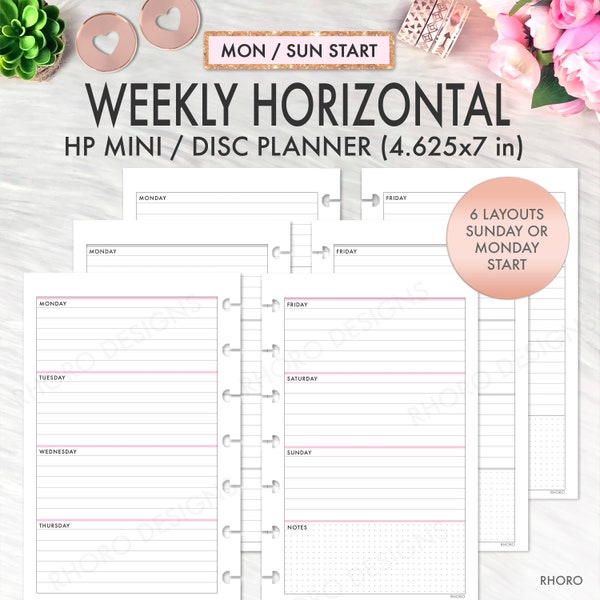 MINI Happy Planner Inserts, Happy Planner Mini Printable Inserts, Weekly Horizontal Undated, Happy Planner Printable Inserts Week Horizontal