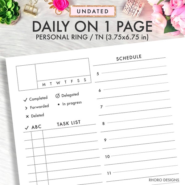 Personal Planner Inserts Printable, Daily Inserts, Daily With Time, Personal Inserts, Daily on 1 Page DO1P, Franklin Covey FC Daily Undated