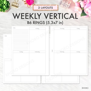 B6 Rings Inserts,  B6 Ring Printable Inserts, Weekly Inserts, Weekly Undated, WO2P Planner Insert B6 Rings, B6 Ring Printable Inserts Undate