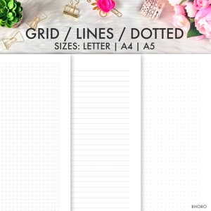 DOT GRID LINES Printable, Dotted, Grid, Lines, Dotted Grid Set, Dot Grid Bullet Journal, Letter, A4, A5 Printable Insert Planner 2025
