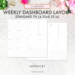 Standard Travelers Notebook Insert, Standard TN Weekly Insert, Weekly Printable Dashboard Layout, Midori TN, Travelers Notebook Printable