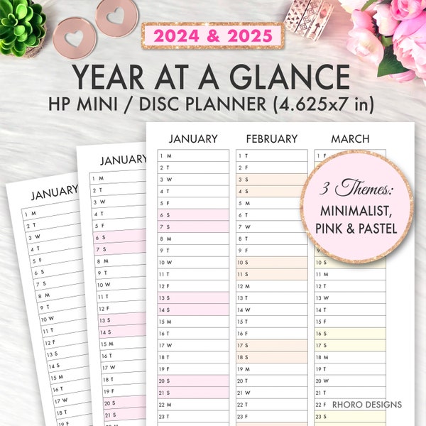 Mini Happy Planner Printable Inserts, 2024 2025 Year At A Glance Calendar, MINI HAPPY PLANNER Inserts, Happy Planner Printable Inserts Pdf