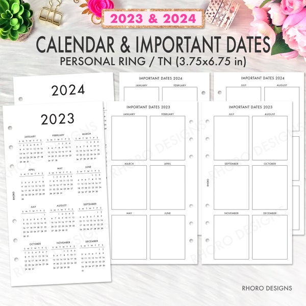 PERSONAL RING INSERT Printable 2023 2024 Calendar Date, Year At A Glance Personal Planner Printable Filofax Personal Foxy Fix Personal Ring