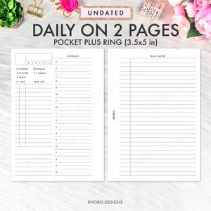 Pocket Plus Ring Size Printable Insert, Pocket Plus Daily Insert, Daily On 2 Pages, DO2P, Printable Pocket Plus Ring Planner Insert PDF
