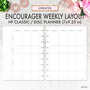 Happy Planner Encourager, Happy Planner Encourager Layout Printable Inserts, Classic Happy Planner Printable Inserts, Weekly Undated Inserts