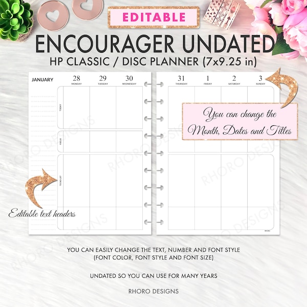 EDITABLE CLASSIC Happy Planner Encourager, Wellness, Fitness, Happy Planner Printable Inserts, Classic Happy Planner 2024 Weekly Undated PDF