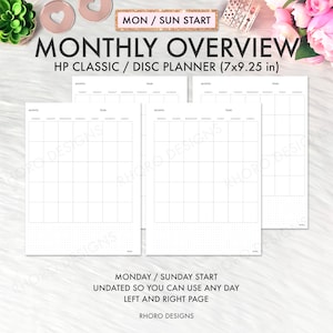 Happy Planner Classic Inserts, Happy Planner Monthly Overview, Happy Planner Inserts Printable, Happy Planner Classic Monthly Printable