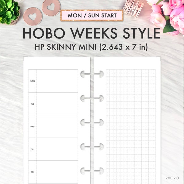 SKINNY MINI Happy Planner Inserts, Happy Planner Skinny Mini Printable Inserts, Hobonichi Weeks, Weekly Undated, Happinichi Printable Insert