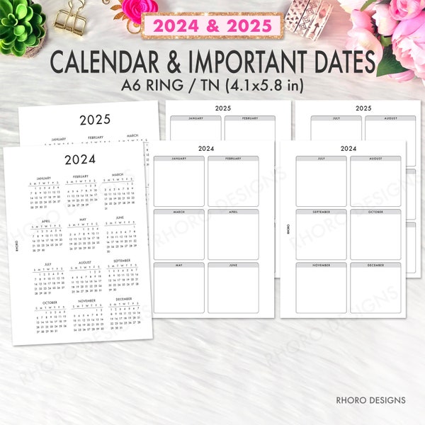A6 Planner Inserts, A6 2024 2025 Calendar Inserts Printable, A6 Inserts, A6 Printable, A6 Planner Inserts, A6 Size Refill PDF, A6 Ring 2024