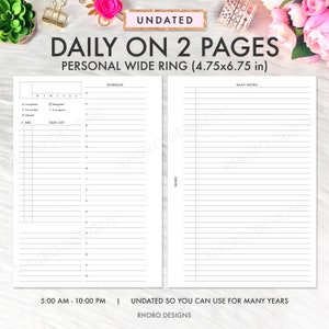 A5 Inserts Day on Two Pages Printable Daily Planner Pages 