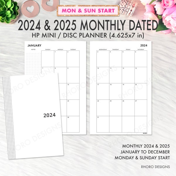 2024 2025 MINI Happy Planner Refill, Happy Planner Printable Inserts, Monthly Calendar Inserts, Mini Happy Planner Printable Refill Inserts