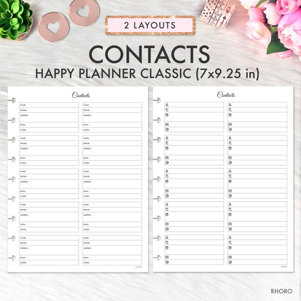 Happy Planner Classic CONTACTS Printable Insert, Contact Pages Address Book Happy Planner Classic Refill Printable Inserts Planner 2024