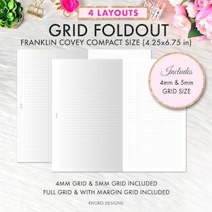 Franklin Covey Inserts, Grid Foldout 4mm 5mm Grid, Franklin Covey Compact Inserts, FC Compact Printable Insert Planner Note Refill PDF