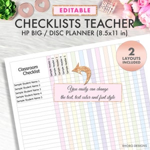 EDITABLE Teacher Happy Planner Big Classroom Checklist Printable Insert, Teacher Checklists Happy Planner Big Refill Printable 8.5x11 PDF
