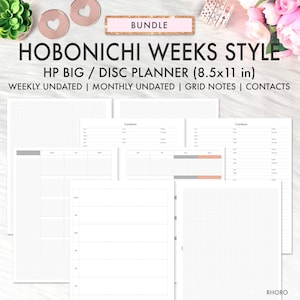 BIG HAPPY PLANNER Inserto imprimible, Paquete de estilo de cuadrícula de semanas Hobonichi, Planificador feliz de cuadrícula Grandes contactos semanales mensuales Notas de cuadrícula imprimibles