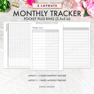 Pocket Plus Ring MONTHLY TRACKER Insert Printable, Printable Pocket Plus Monthly Habit Tracker, Pocket Plus Ring Planner PDF Printables