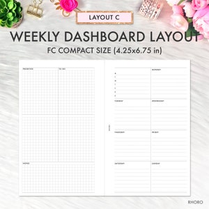 Franklin Covey Rings Inserts, Weekly Dashboard Undated, Franklin Covey Inserts Printable, Franklin Covey Compact FC Inserts Printable PDF