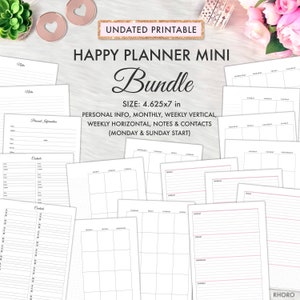 MINI HAPPY PLANNER Inserti, Inserti stampabili Happy Planner, Mini bundle Happy Planner, Inserti mensili Happy Planner stampabili, Nota settimanale