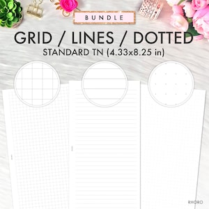 Printable TN Insert, Grid, Lines, Dotted Grid Set, Standard Traveler's Notebook Printable Inserts, TN Inserts, Foxy Fix No 6, Printable TN