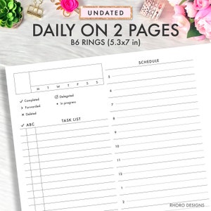 B6 Rings Inserts Printable, B6 Rings Planner Inserts, B6 Rings Printable, B6 Rings Daily Inserts, B6 Rings Daily On 2 Pages, B6 DO2P PDF