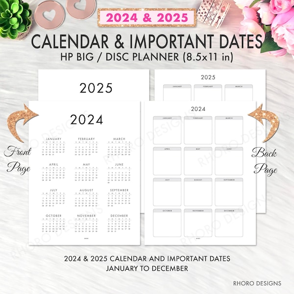 Happy Planner Big Calendar Printable Insert, 2024 2025 Calendar Happy Planner Big Calendar Printable Inserts, Happy Planner Yearly Printable