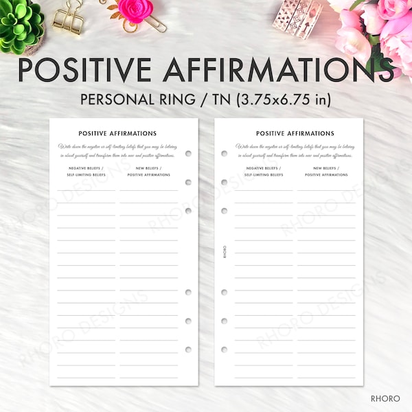 Positive Affirmations Inserts, Gratitude Planner Inserts, Personal Planner Printable Inserts, Personal Ring Planner Inserts, Filofax Refill