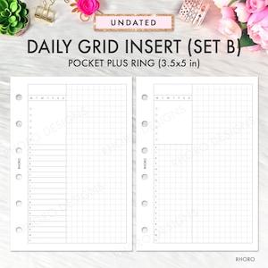 Pocket Plus Inserts Printable, Daily Grid Set B, Pocket Plus Rings Printables, Pocket Plus Planner Inserts, Pocket Plus Printable Daily Grid image 1