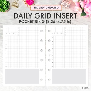 Pocket Planner Inserts Printable, Daily Grid Pocket Ring Inserts, Grid Daily Inserts, Printable Pocket Ring Inserts, Filofax Pocket Refill