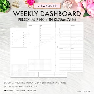 Personal Planner Printable Inserts, Weekly Inserts, Weekly Dashboard, Filofax Refill, Filofax Personal Inserts, Foxy Fix Inserts Printable