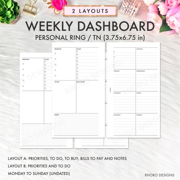 Personal Planner Printable Inserts, Weekly Inserts, Weekly Dashboard, Filofax Refill, Filofax Personal Inserts, Foxy Fix Inserts Printable