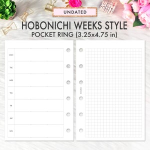 POCKET PLANNER INSERT Hobonichi Weeks Weekly Undated Printable, Printable Pocket Ring Planner Insert Filofax Pocket Insert Hobonichi Grid
